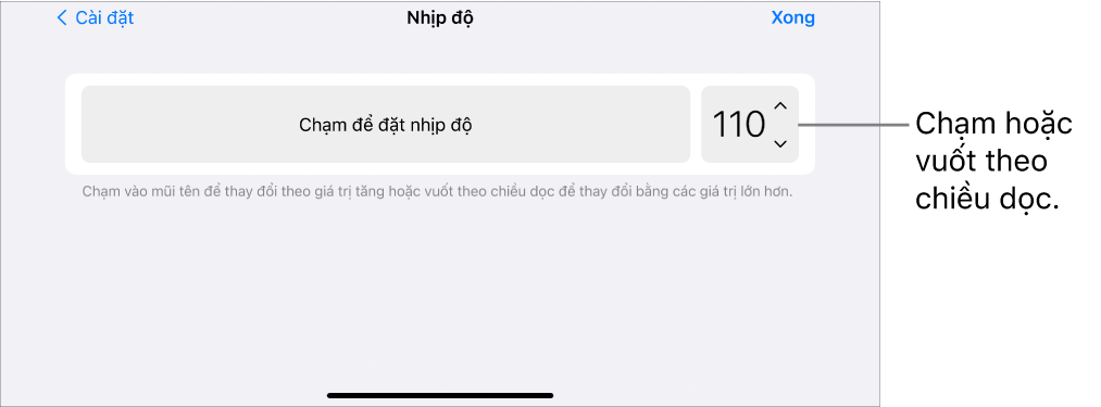 Bộ điều khiển nhịp độ trong Cài đặt bài hát
