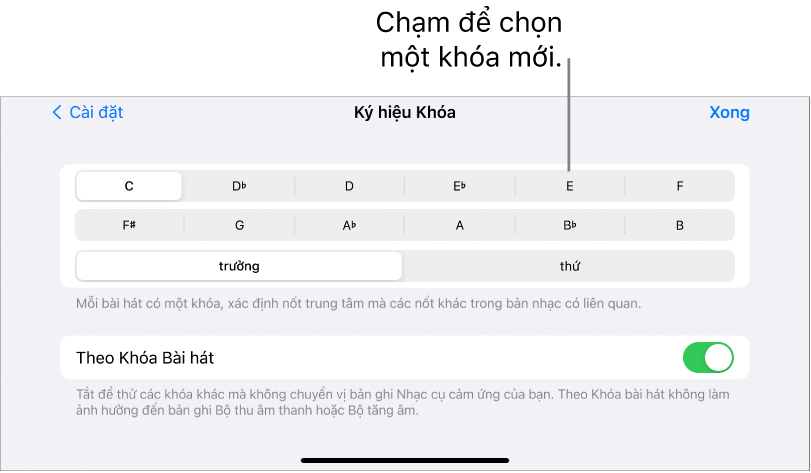 Bộ điều khiển khóa trong Cài đặt bài hát