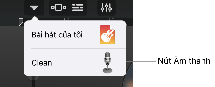 Nút Âm thanh của chế độ xem Phòng thu