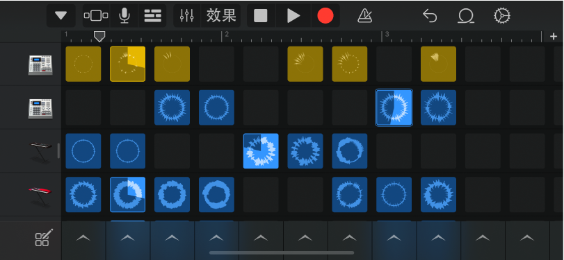 圖表。「現場循環樂段」格線帶有播放中的音效格。