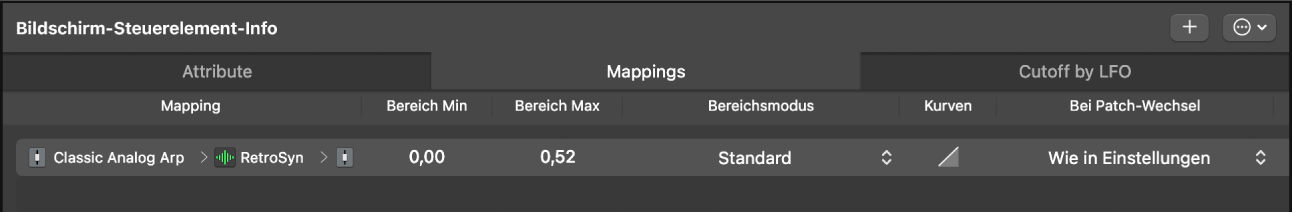 Abbildung. Der Tab „Mappings“ im Informationsfenster „Bildschirmsteuerung“.