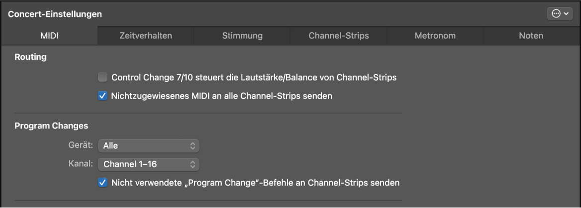 Abbildung. Das Informationsfenster „Concert-Einstellungen“