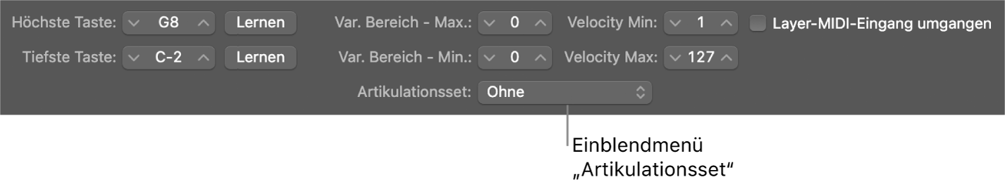 Abbildung. Einblendmenü „Artikulationsset“