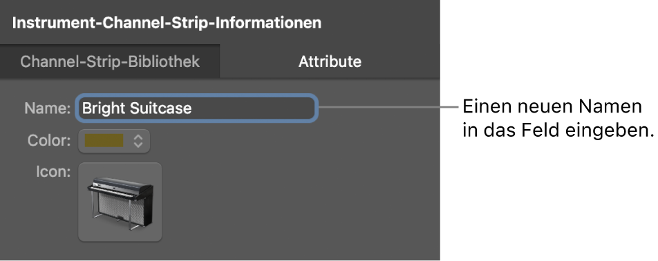 Abbildung. Channel-Strip-Informationen mit Namensfeld