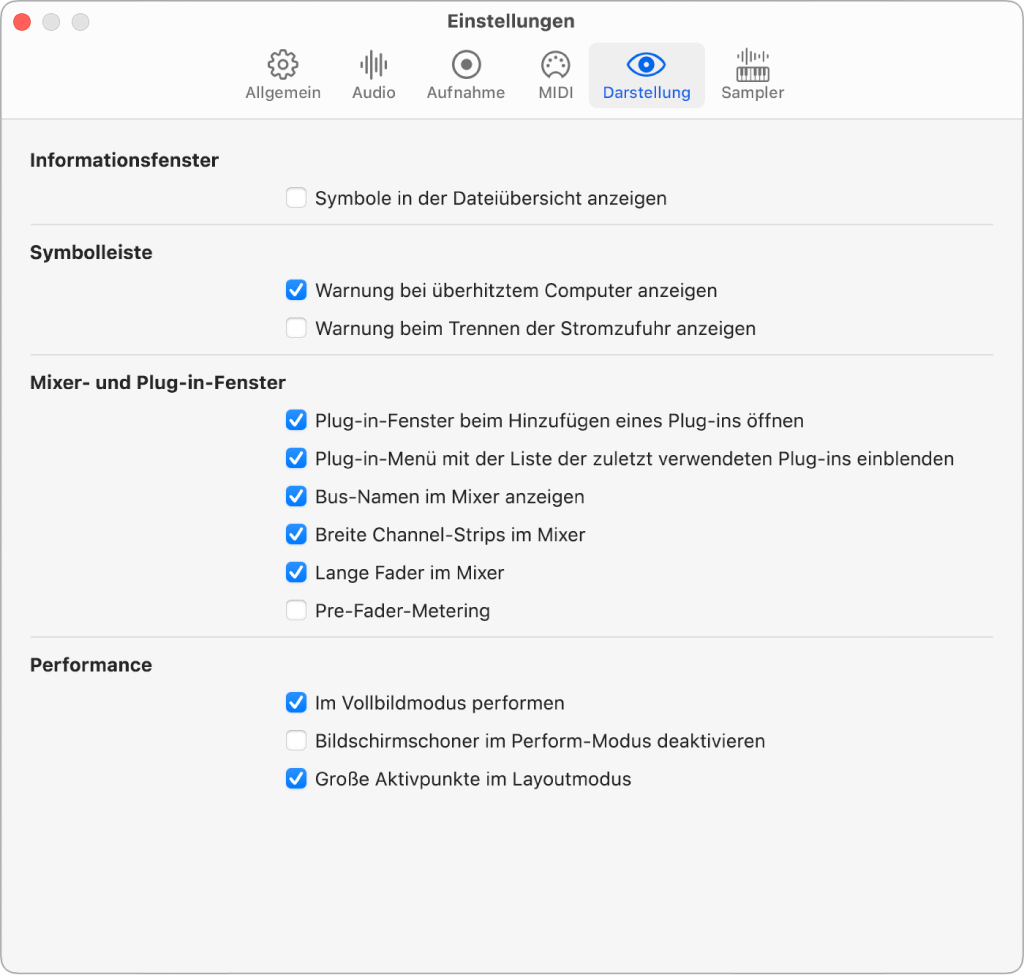 Abbildung. Der Bereich „Ansichtseinstellungen“.