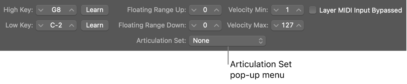 Figure. Articulation Set pop-up menu.