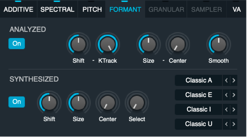 Figure. Formant filter parameters.