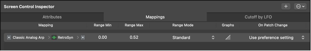 Figure. Screen Control Inspector Mappings tab.
