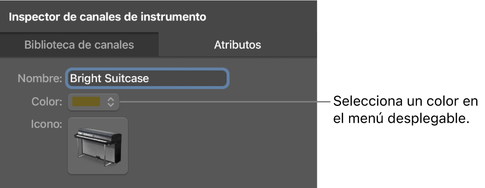 Ilustración. El Inspector de la banda de canal con el menú desplegable Color.
