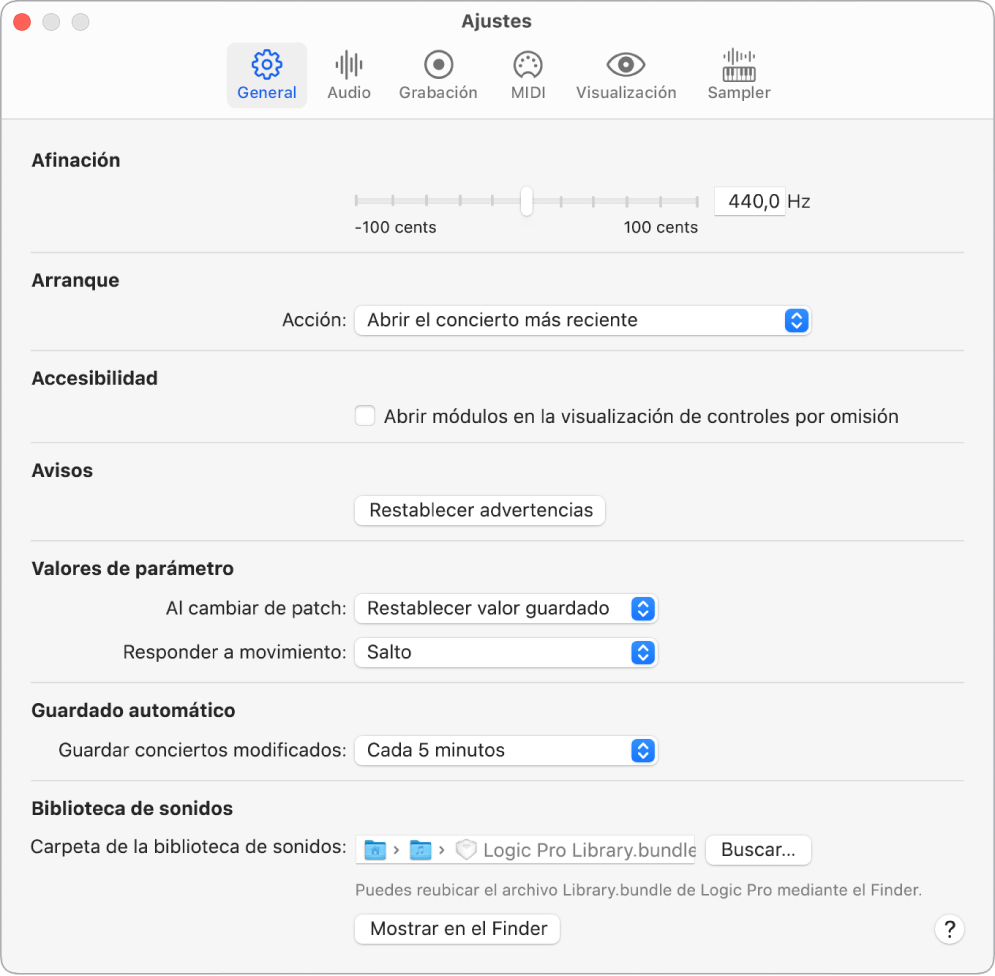 Ilustración. El panel de ajustes generales.