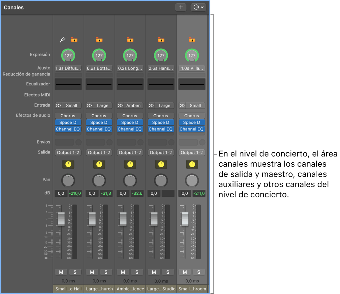 Ilustración. Canales en el nivel de concierto.