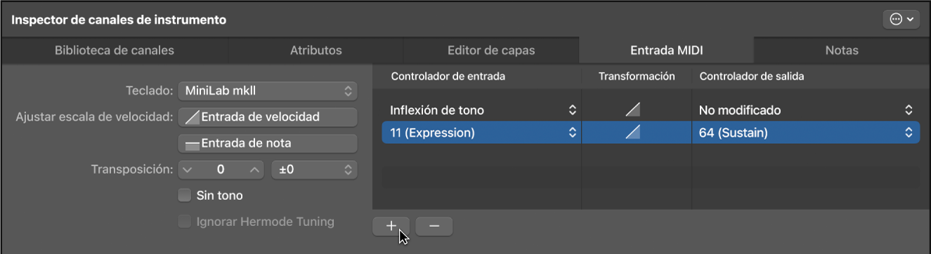 Ilustración. Haz clic en el botón “+” para añadir una nueva transformación de controlador.