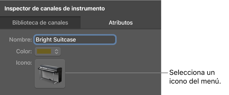 Ilustración. El Inspector de la banda de canal con el menú Icono.