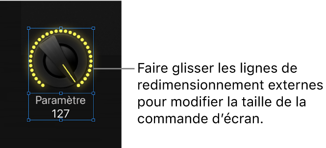 Figure. Faites glisser le guide de redimensionnement extérieur pour redimensionner la commande à l’écran.