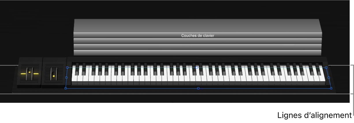 Figure. Des guides d’alignement apparaissent lorsque vous sélectionnez une commande de tablette.
