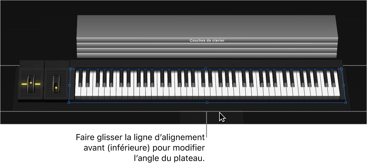Figure. Modification de l’angle de la tablette par glissement du guide d’alignement inférieur.