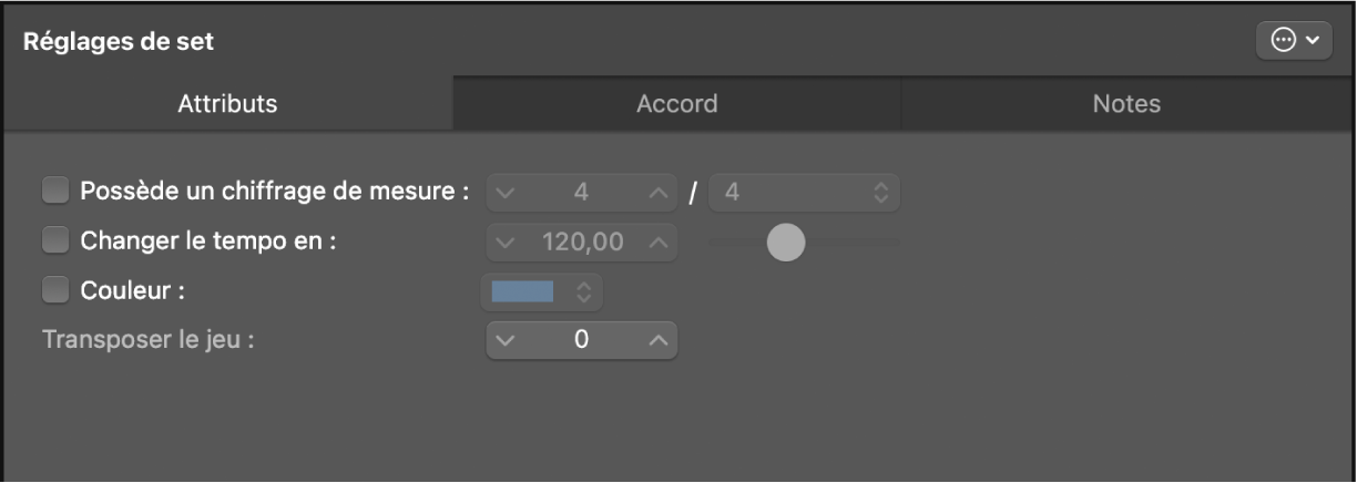 Figure. Inspecteur des réglages de set.