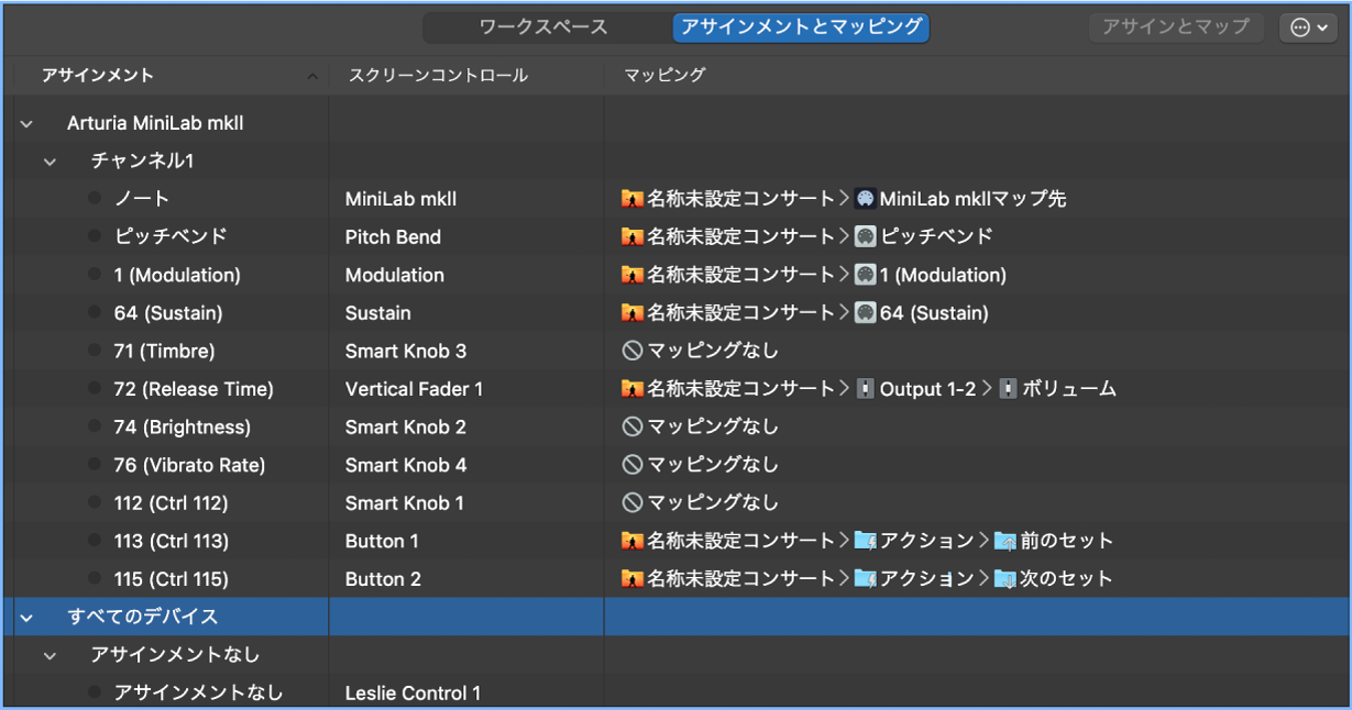 図。「アサインメントとマッピング」テーブル。