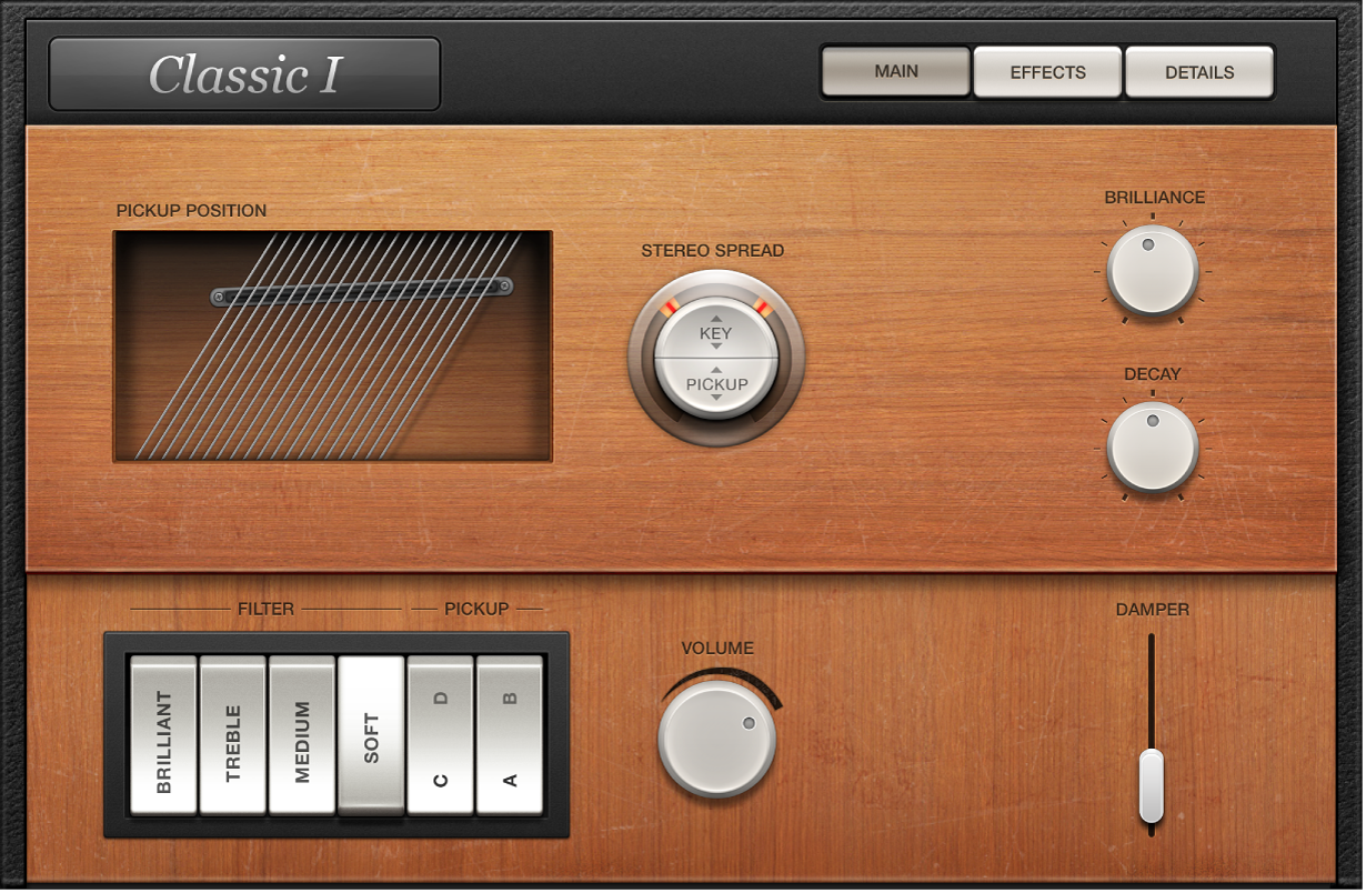 図。Vintage Clavの「Main」ウインドウ。