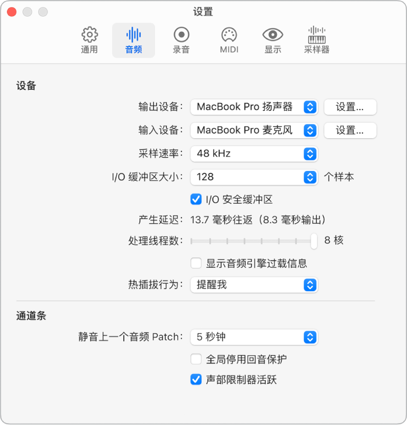 图。“音频”设置面板。