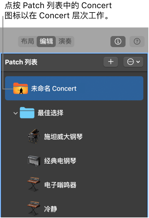 图。在 Patch 列表中选择 Concert 图标。