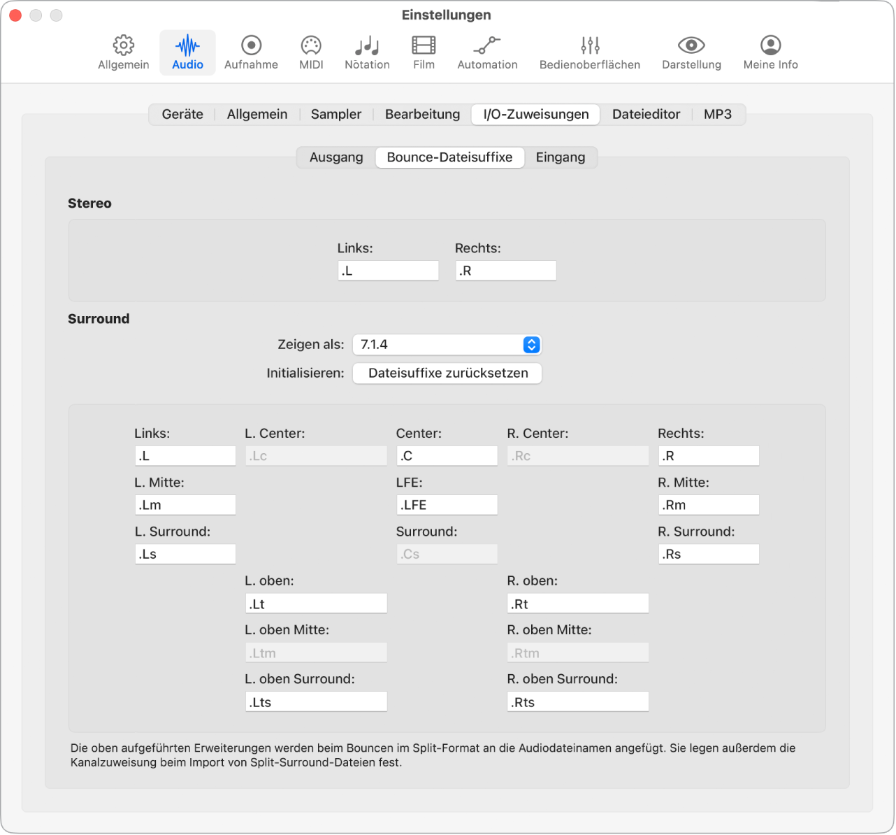 Abbildung. Bereich „Bounce-Dateisuffixe“