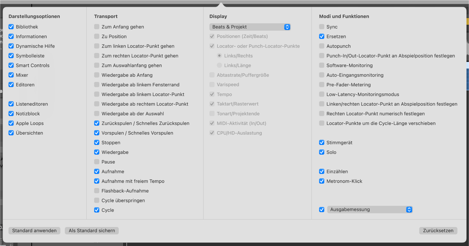 Abbildung. Dialogfenster „Steuerungsleiste anpassen“