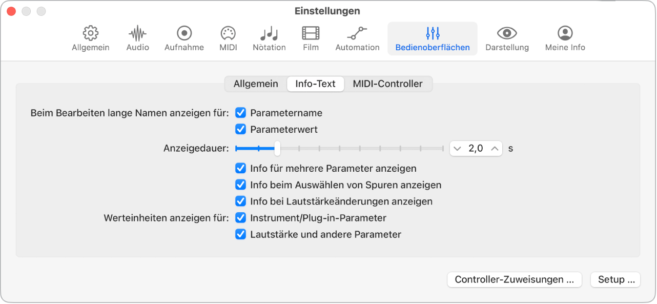 Abbildung. Einstellungsbereich „Info-Text“.