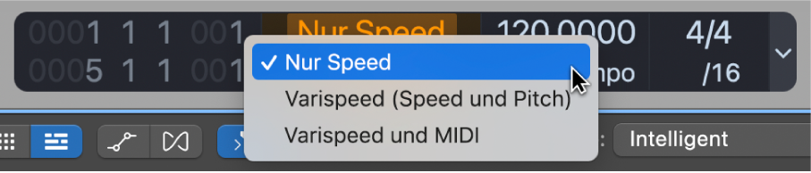 Abbildung. Modus im oberen Bereich der Varispeed-LCD