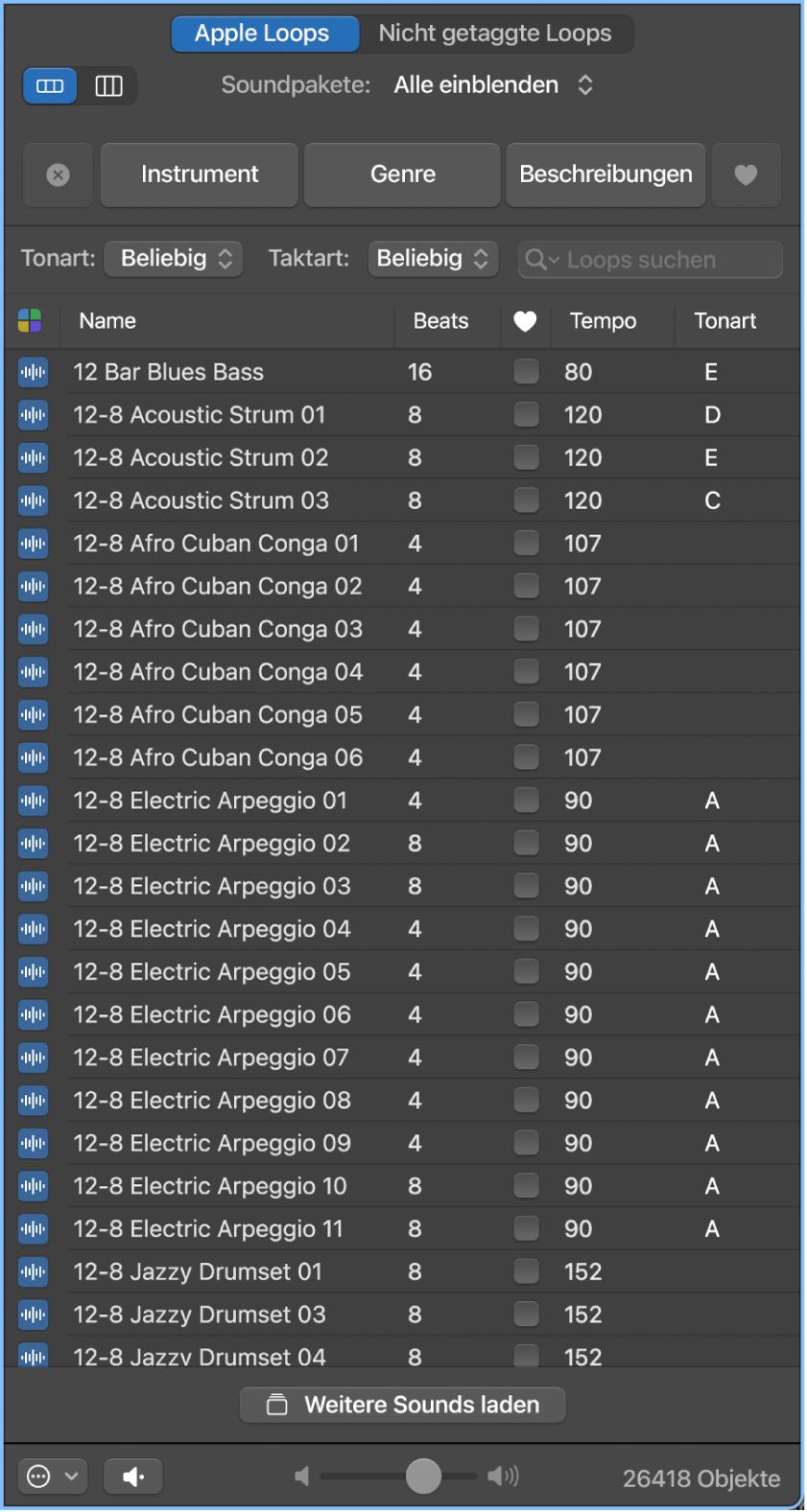 Abbildung. Loop Browser in der Tastenansicht