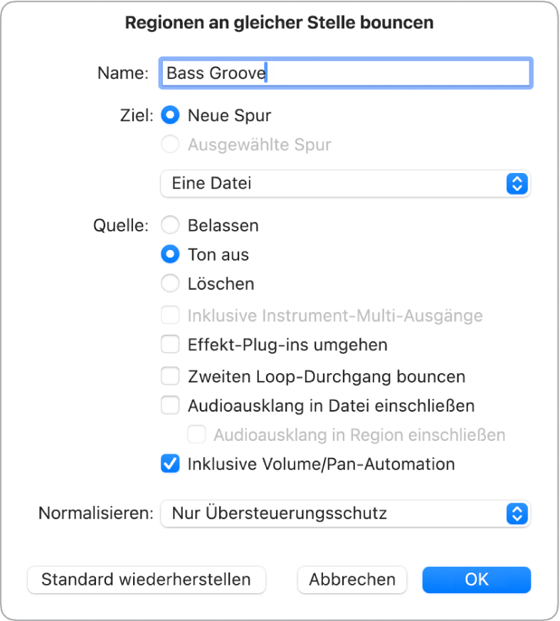 Abbildung. Dialogfenster „Zellen an gleicher Stelle bouncen“.