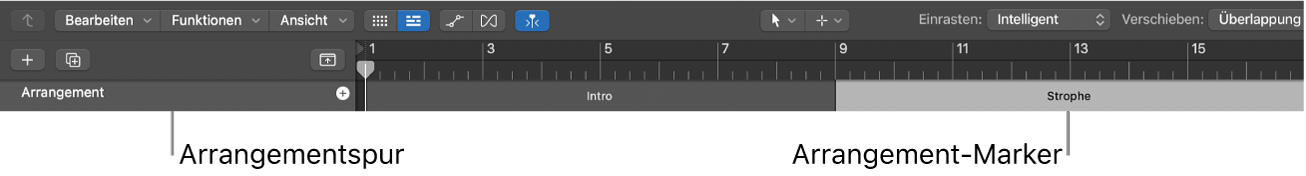 Abbildung. Eine Arrangementspur mit zwei hinzugefügten Arrangement-Markern