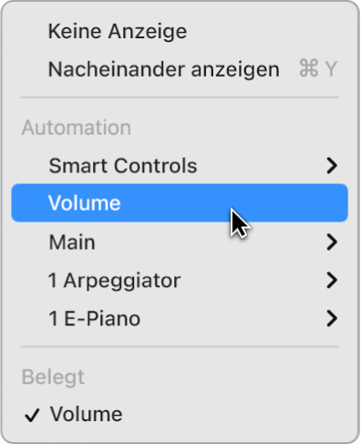 Abbildung. Einblendmenü „Automation/MIDI-Parameter“