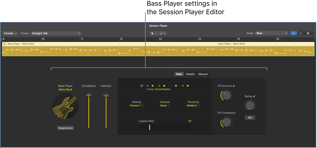 Figure. The Session Player Editor with Bass Player settings.