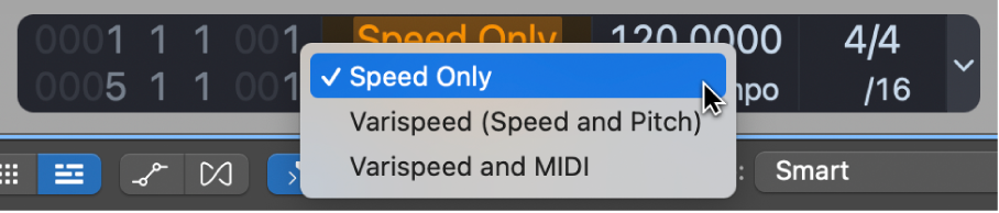 Figure. Showing mode in the upper part of the Varispeed display.
