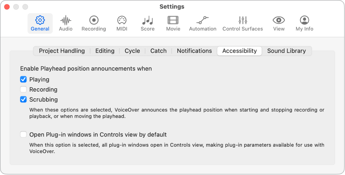 Figure. Accessibility settings.