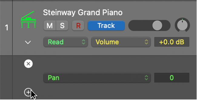 Figure. Mousing the pointer over an automation lane.