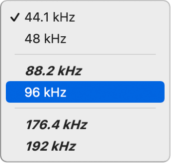 Figure. Sample Rate display in the control bar.