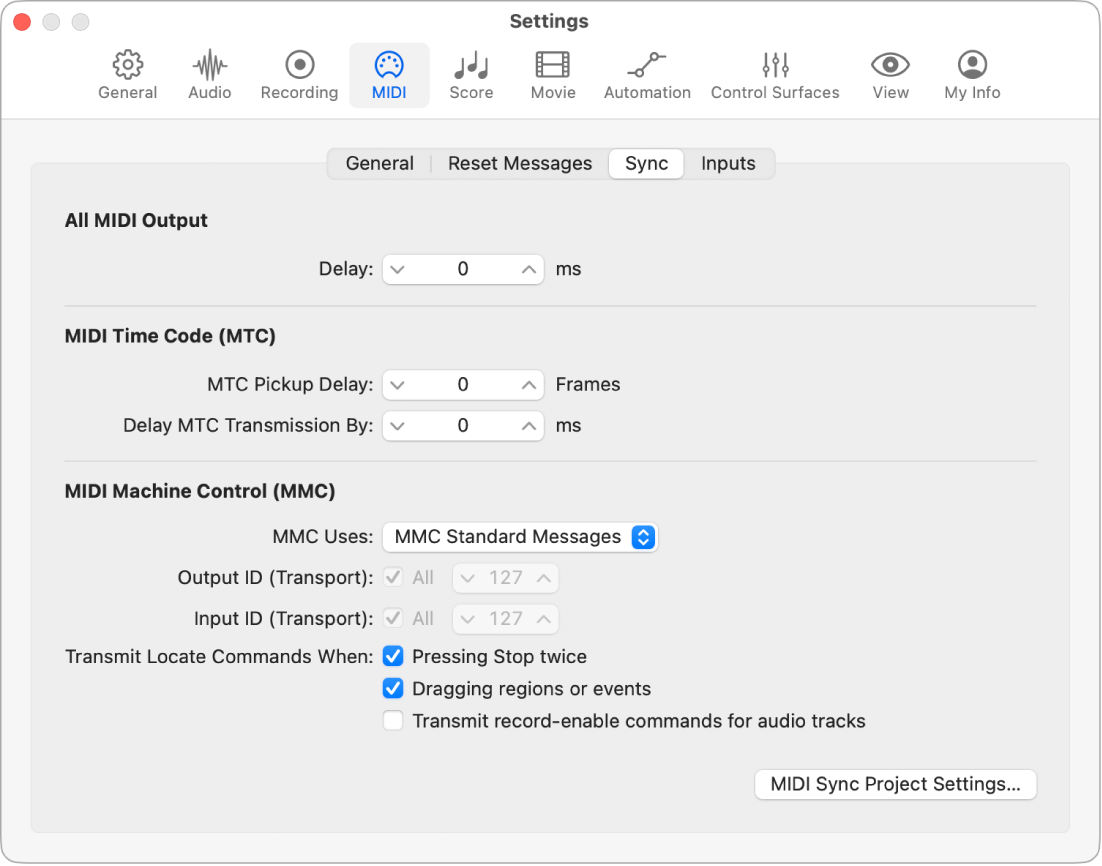 Figure. Sync settings.