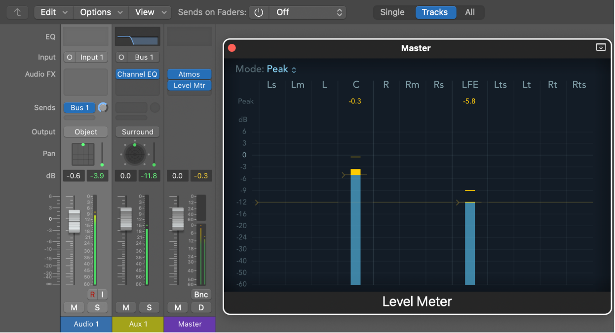 Figure. Routing an object track to the LFE channel.