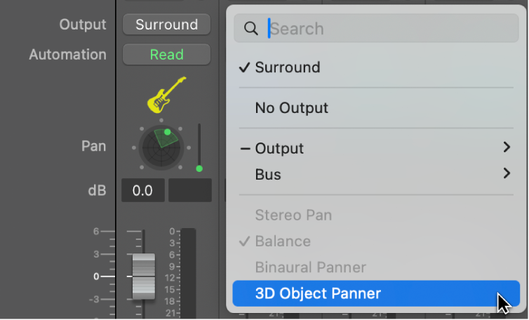 Figure. 3D Object Panner in the Output slot.
