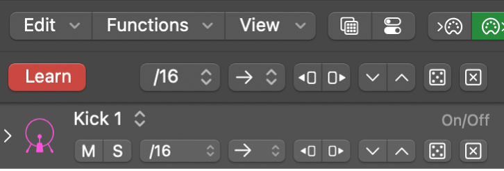 Learn Add Mode button active in the Step Sequencer menu bar.