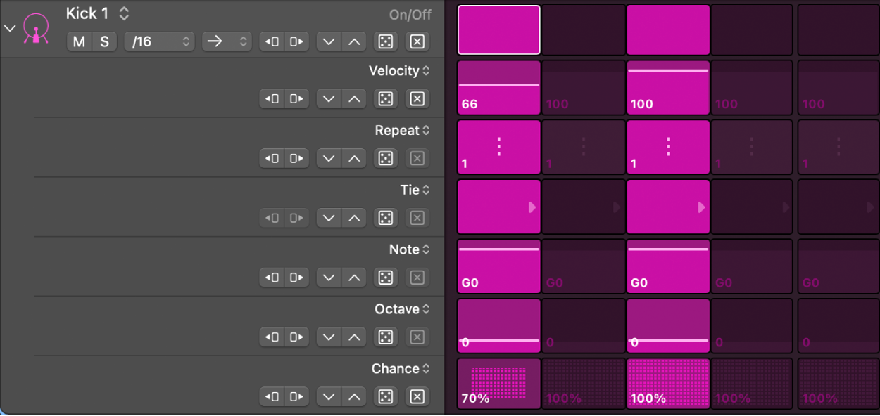 Step Sequencer row with subrows visible.