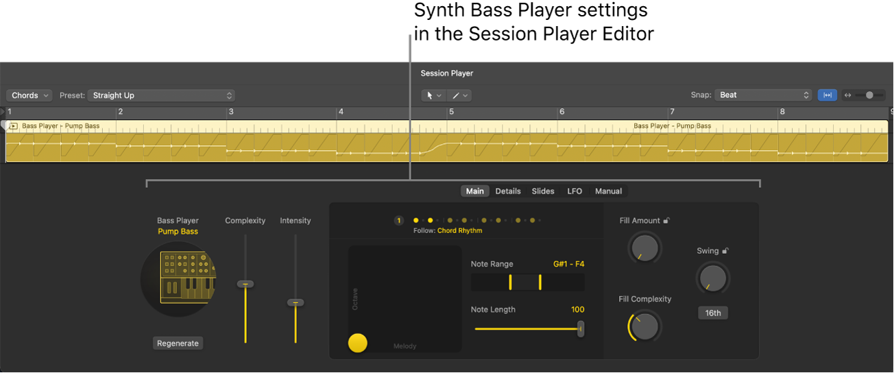 Figure. The Session Player Editor with Pump Bass settings.