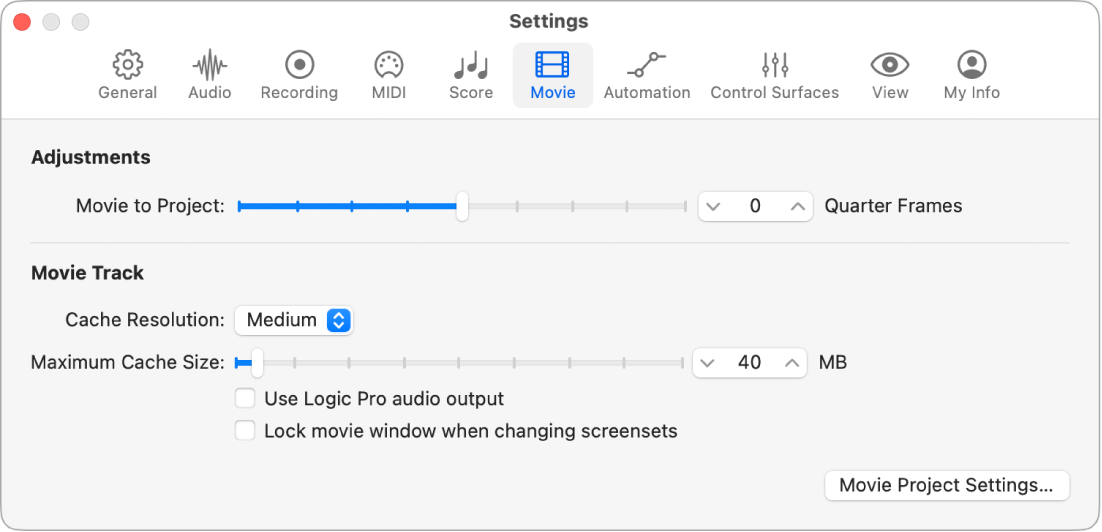Figure. Movie settings.