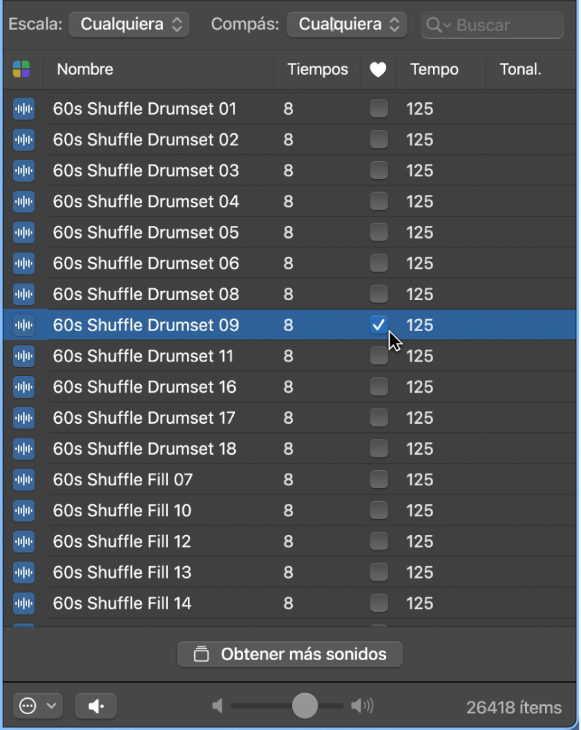 Ilustración. Casilla Favorito en el explorador de loops.