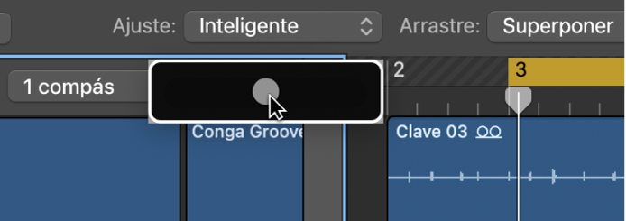 Ilustración. Uso del regulador del zoom para configurar el ajuste del zoom de la parrilla de Live Loops.