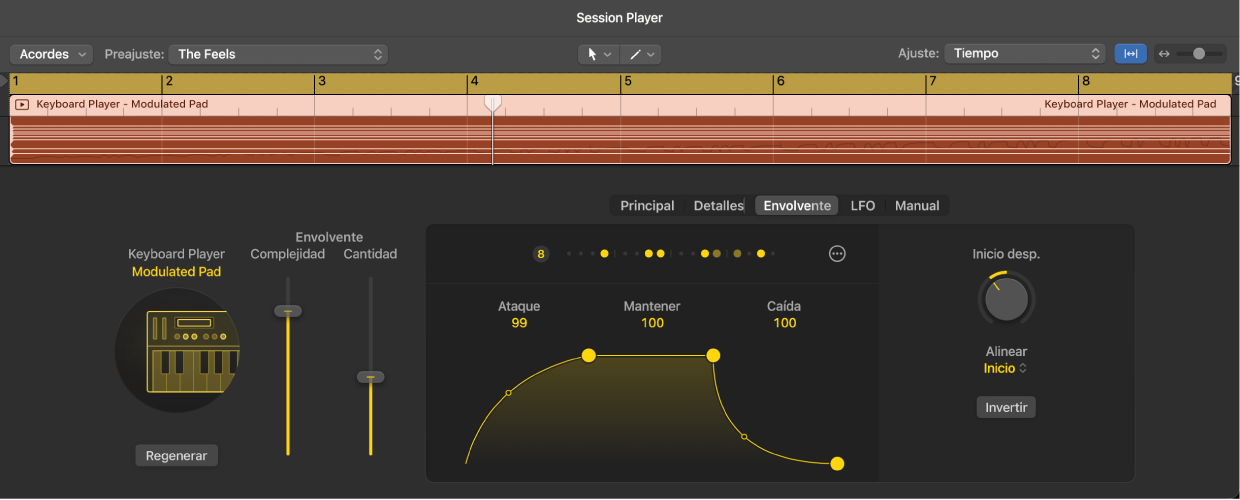 Ilustración. Ajustes de Synth Keyboard Player en el editor de Session Player.