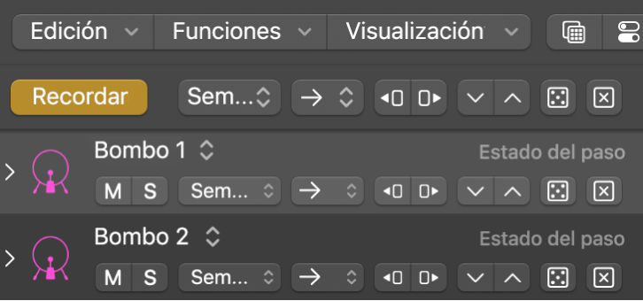 Botón de modo “Aprendizaje (asignar)” activo en la barra de menús del secuenciador de pasos.