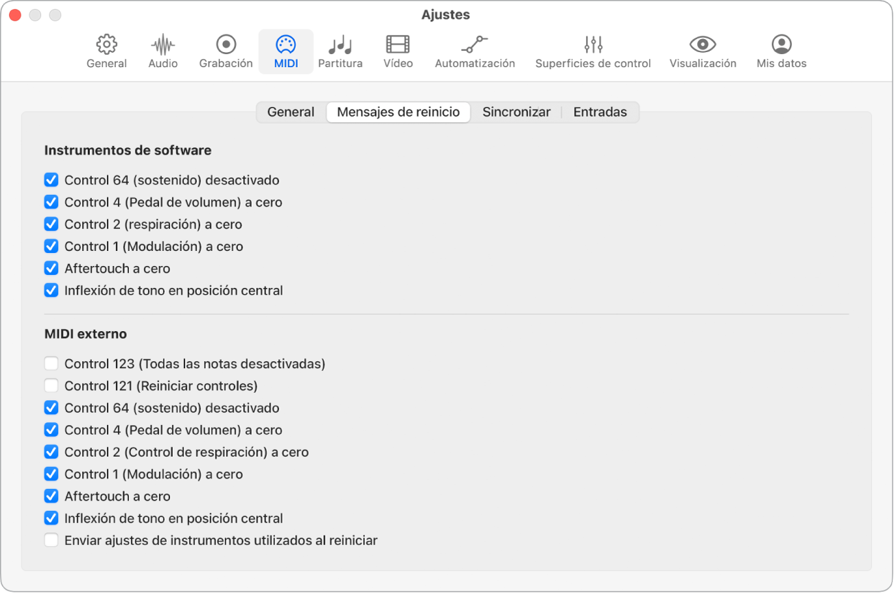 Ilustración. Ajustes de mensajes de reinicio.